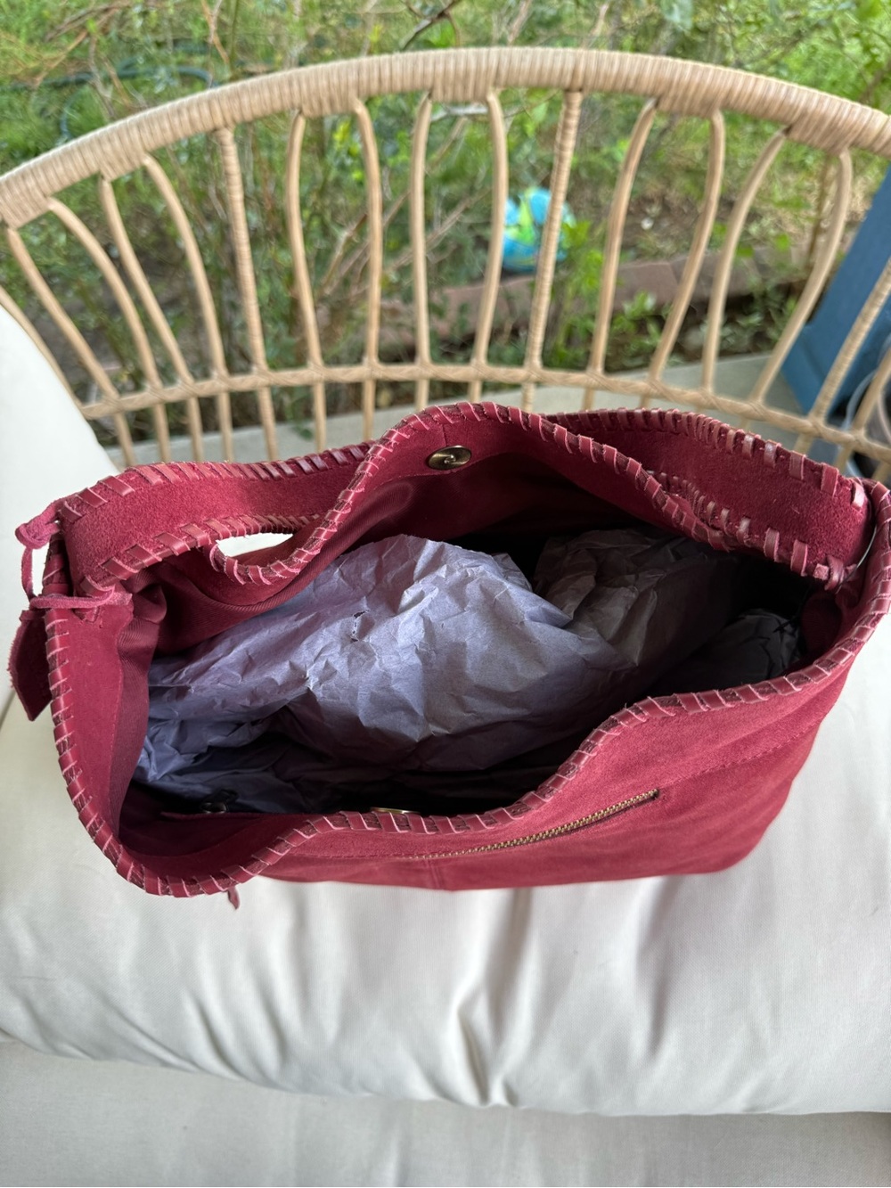 NWT Genuine Leather Burgundy Suede Shoulder Bag Hobo Tote - Picture 12 of 16